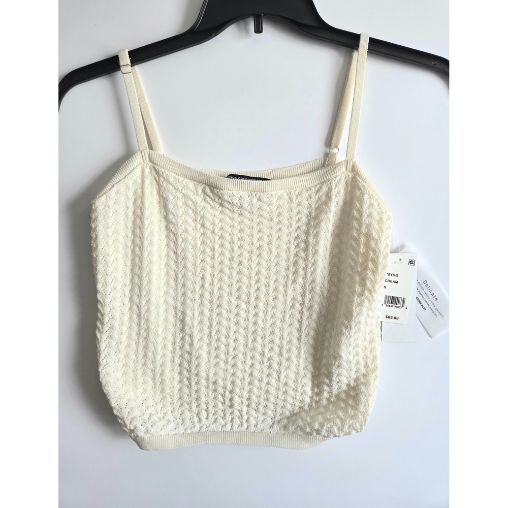 French Connection Cream Pointelle Knit Camisole Top Adjustable Straps Size S